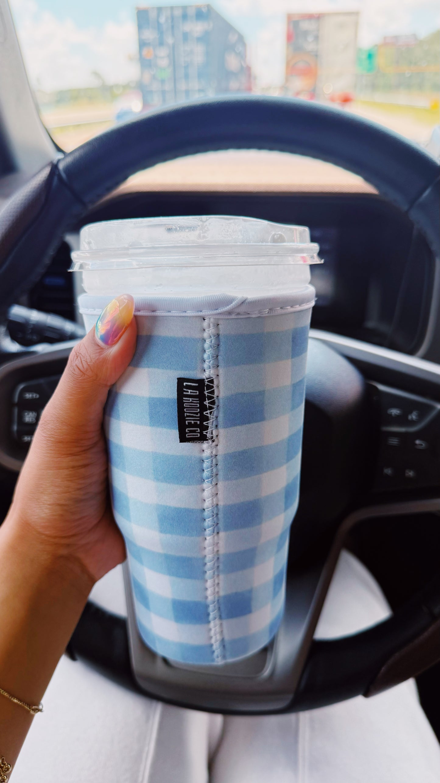 Blue Gingham Coffee Sleeve