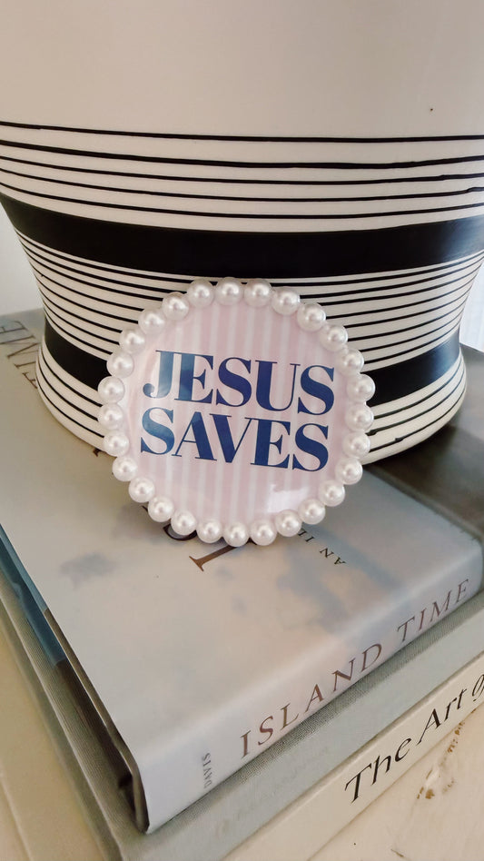 Jesus Saves Button Blue